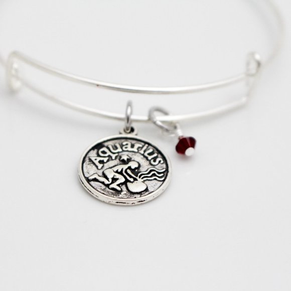 January Aquarius Adjustable Charm Bangle - Handmade Zodiac Bracelet - Picture 7 of 12